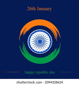 colour Vector Illustration of 26th of January, Republic Day Celebration of India with blue background