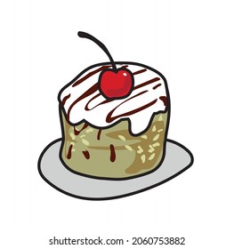 Ilustración del vector de color. Cupceke con cerezo, crema y chocolate