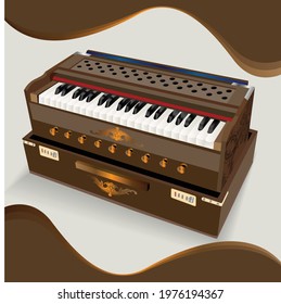 Colour vector Illustration of Indian Classical Music Instrument Harmonium or Harmonica.