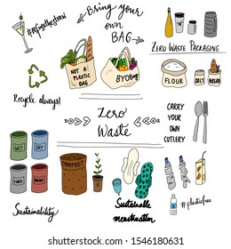 Colour vector illustrations for zero-waste and sustainability icon set