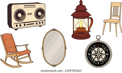 Colour vector set of vintage objects