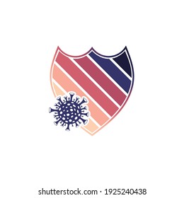 Signo de virus de color con silueta de escudo lineal aislada en fondo blanco