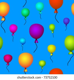 coloured balloons flying in blue sky seamless background