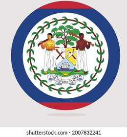 Coloured Belize flag. Vector illustration of circle Belize flag