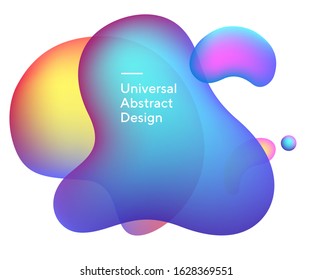 Coloured bright graphic bubbles. Universal curvy figures, flowing shapes, wavy lines. Bright orange and blue color overlaps, white text. Design for banner, flyer or presentation. Vector illustration.