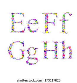 Coloured bright letters of confetti circles. E. F. G. H. vector
