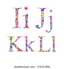 Coloured bright letters of confetti circles. I. J.K. L. vector