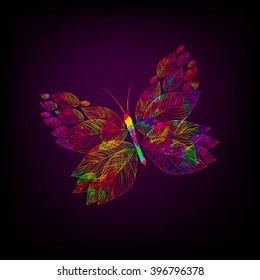 coloured Butterfly from leaves. Vector