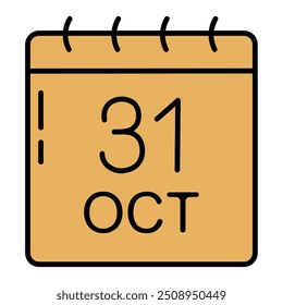 Coloured calendar icon with 31th October isolated on white background. Vector illustration