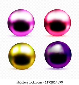 Coloured chrome spheres isolated on transparent background. Vector illustration.