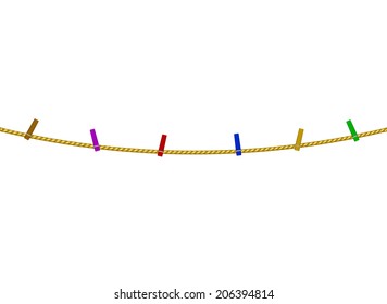 Coloured clothespins on rope