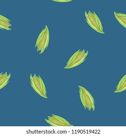 Coloured corn seamless vector blue pattern for wrapping, branding, craft, textile