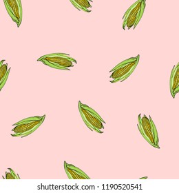Coloured corn seamless vector pink pattern for wrapping, branding, craft, textile