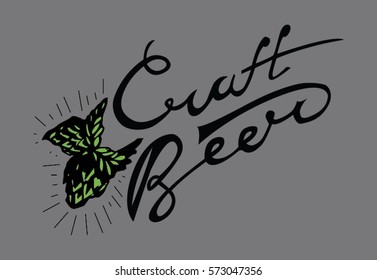 Coloured craft beer vector vintage lettering logo for brewery or bar with isolated hop