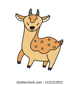 Coloured deer  line doodle icon. Cartoon cute character. Children book illustration. Animal hand drawn vector