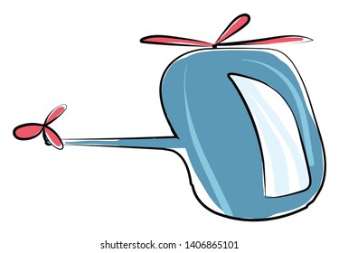 A coloured drawing of a blue coloured helicopter, vector, color drawing or illustration. 