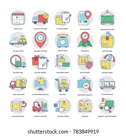 
Coloured Flat Vector Icons of Logistics Delivery 
