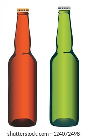 Coloured glass beer bottles on white background
