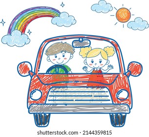Coloured hand drawn car illustration