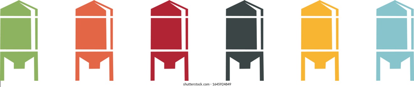 Coloured icons of grain silos for agriculture