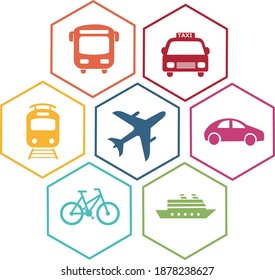 Coloured icons of transport vehicles