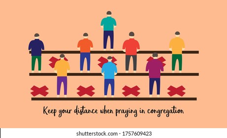 coloured Illustration of the distance when praying in congregation