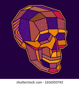 Coloured illustration of a low poly geometric skull. Vector