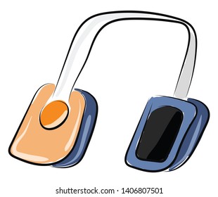 A coloured illustration of a man listening music using a headphone., vector, color drawing or illustration. 