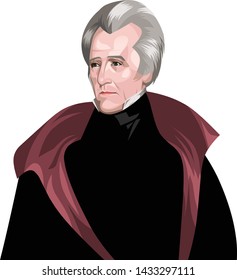 A coloured illustration of a portrait of the President of USA andrew jackson on a white background