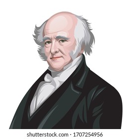 ilustración coloreada de un retrato del Presidente de los Estados Unidos Martin Van Buren sobre un fondo blanco