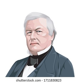 coloured illustration of a portrait of the President of USA millard fillmore on a white background