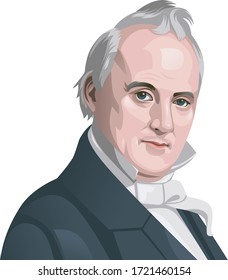 Coloured Illustration Of A Portrait Of The President Of USA James Buchanan On A White Background