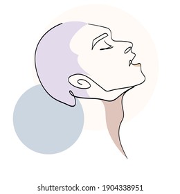 Coloured male face line, hand drawn, sketch, flat vector illustration for fashion, design, web use and prints.