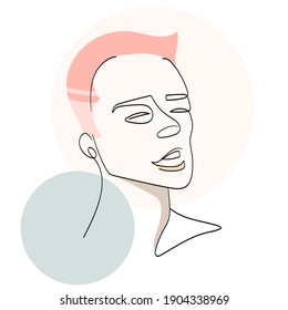 Coloured male face line, hand drawn, sketch, flat vector illustration for fashion, design, web use and prints.