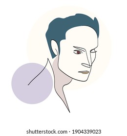 Coloured male face line, hand drawn, sketch, flat vector illustration for fashion, design, web use and prints.