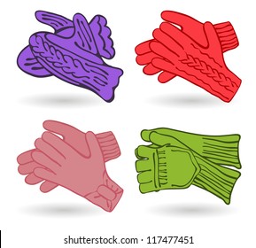 Coloured  mittens icon set. Winter