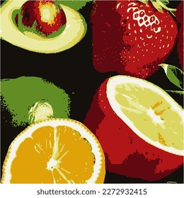 coloured mixed fruit in graphic art