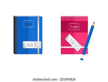 Coloured notebooks and pencil
