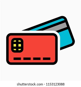 Coloured outline chip card back and front pixel perfect vector icon