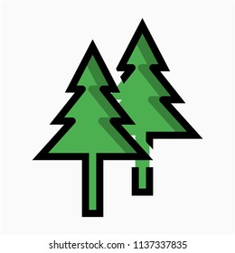 Coloured outline Christmas pine tree pixel perfect vector icon