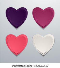 Coloured paper hearts set. Collection of hearts, Vector illustration