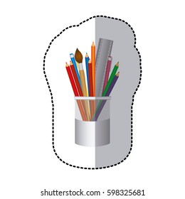 coloured pencils in jar icon, vector illustraction design image