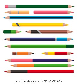 Coloured pencils with sharp tips. Sharpened sticks for painting,  drawing. Colored colouring leads, used and new, long and short. 