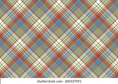 Coloured plaid shirting diagonal seamless fabric texture. Vector illustration.