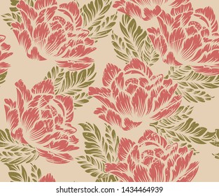 Coloured seamless floral pattern on on a light background. Ideal for printing on fabric. 