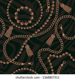 Coloured seamless pattern of chains on a dark background. The background is in a separate group. Ideal for printing on fabric. Vector