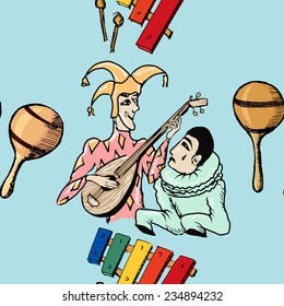 coloured seamless pattern with motive of music