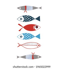 coloured set of fish drawings