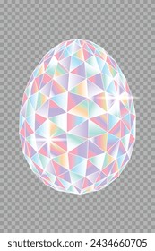 Coloured shining Diamond Easter Egg on a transparent grey background. Flat style.Vector illustration