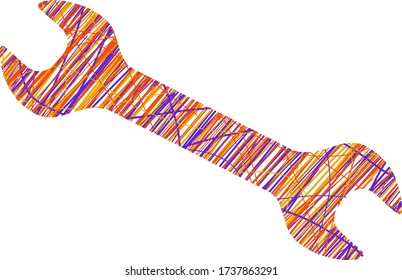 coloured silhouette of a wrench in design, watercolor, spray. tool spanner in flat style with colored pencils